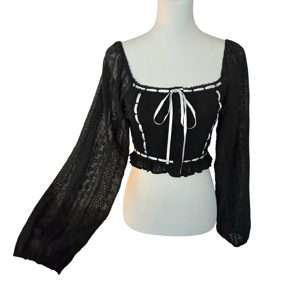 Gothic Lolita Lantern Sleeve Corset Top S Black White Whimsigoth Milkmaid NWT